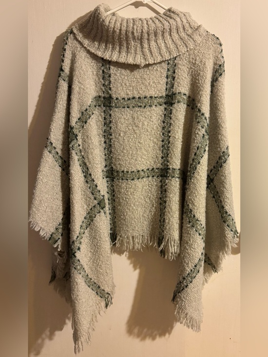 Cost Plus World Market Sweaters - Cost Plus World Market Cream Poncho with Green Plaid